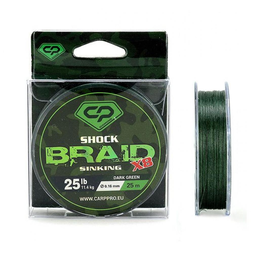 DIAMOND SHOCK BRAID 25m 0.16mm 25lb DARK GREEN 8X (CP1625-8-25) 