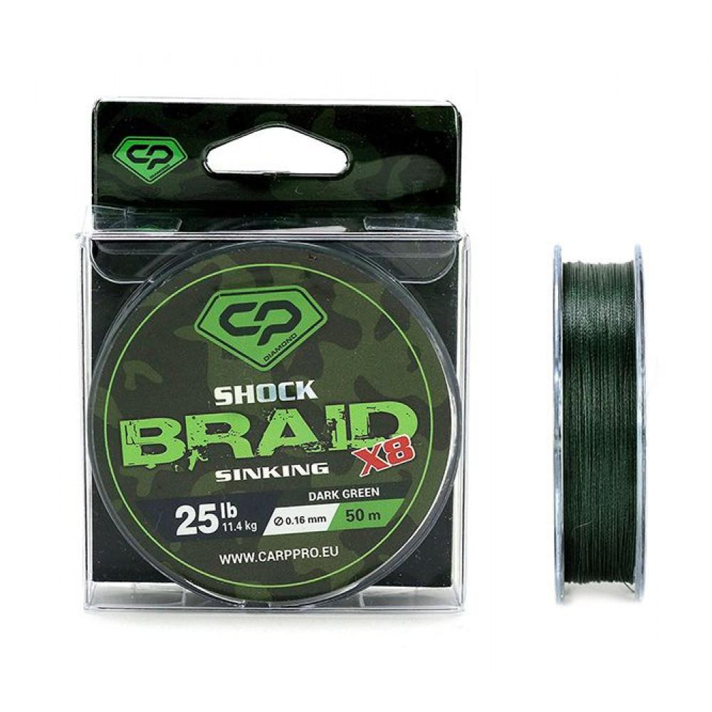DIAMOND SHOCK BRAID 50m 0.16mm 25lb DARK GREEN 8X (CP1625-8-50) 