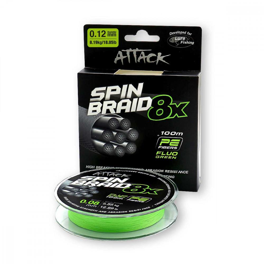 ATTACK SPINBRAID X8 100m 0.12mm Fluo Green 