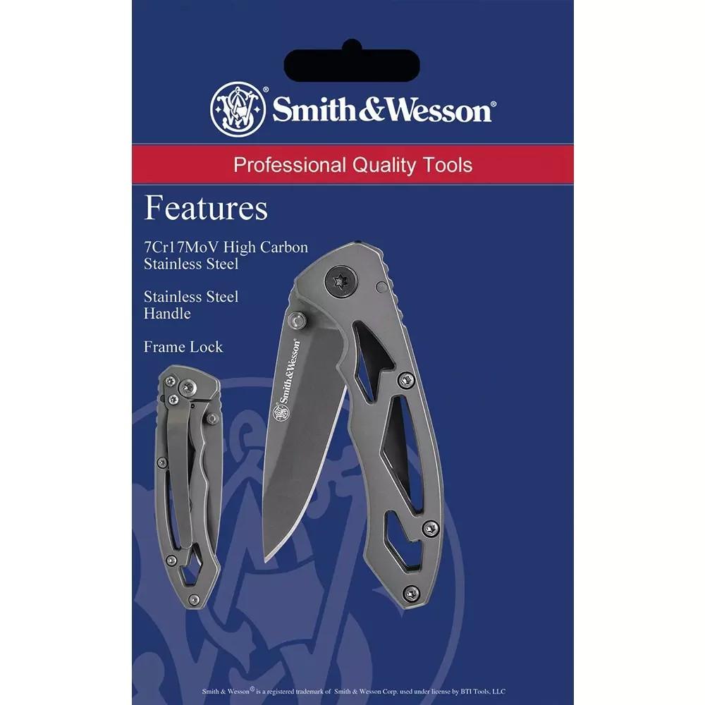 Smith & Wesson sklopivi dzepni noz Drop Point Skeletonized silver blister 